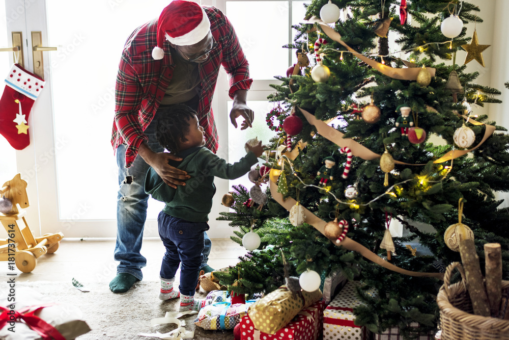 Black family enjoying Christmas holdiay