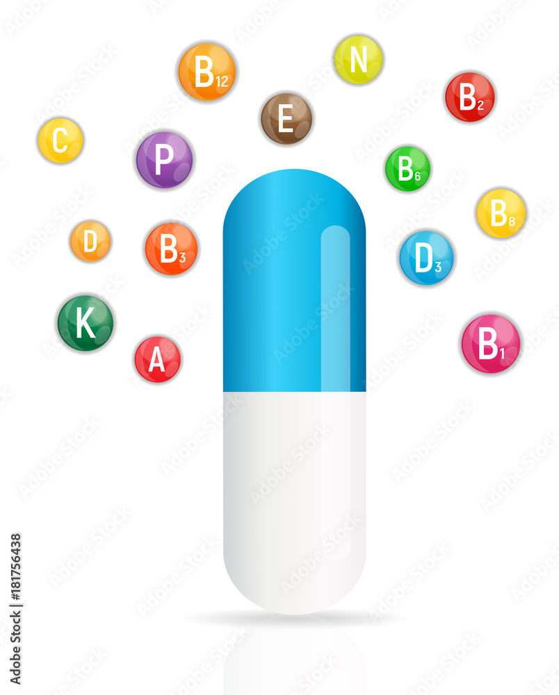 维生素和抗氧化剂复合物。矢量插图