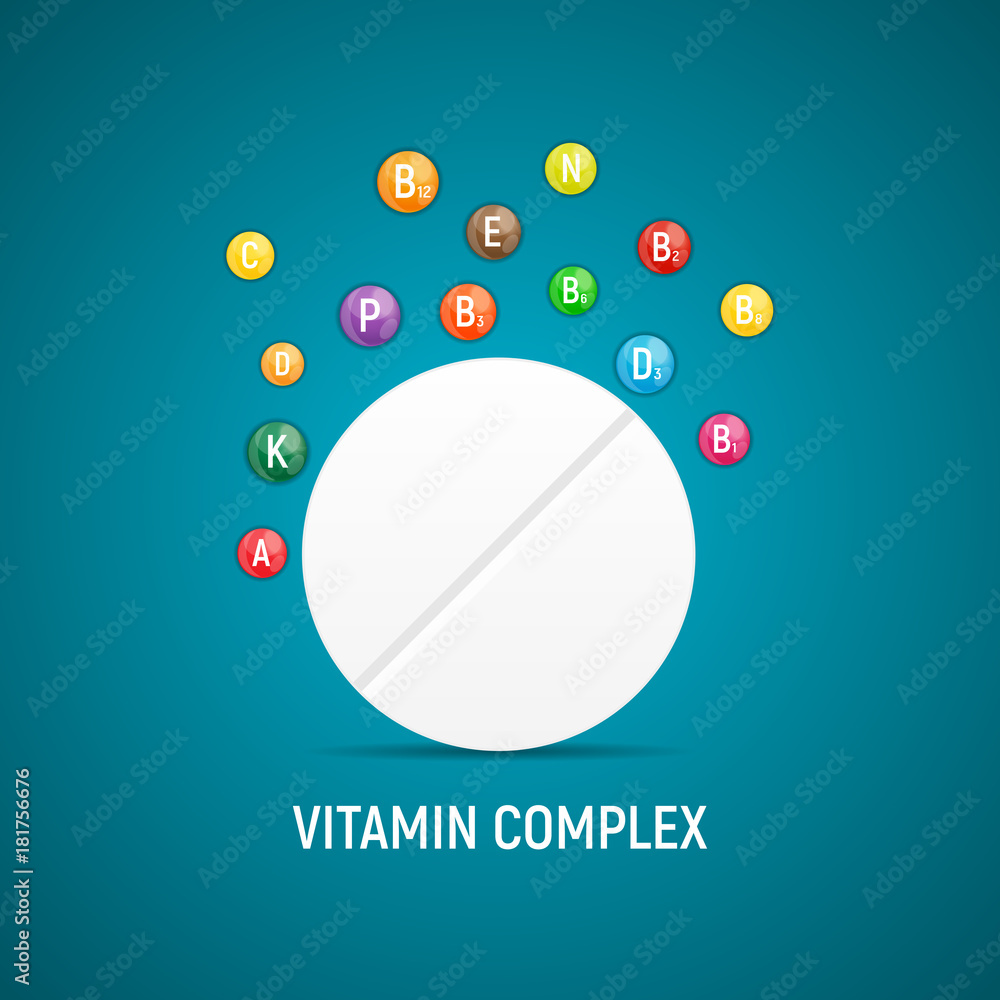 维生素和抗氧化剂复合物。矢量插图