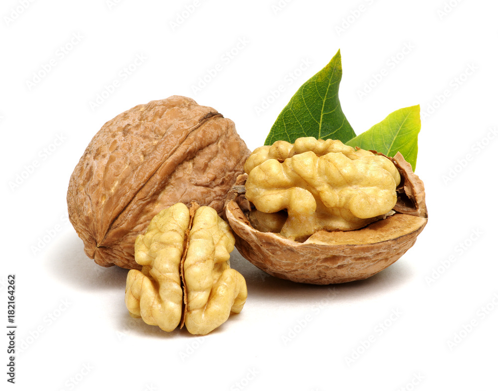 Walnuts with leaves