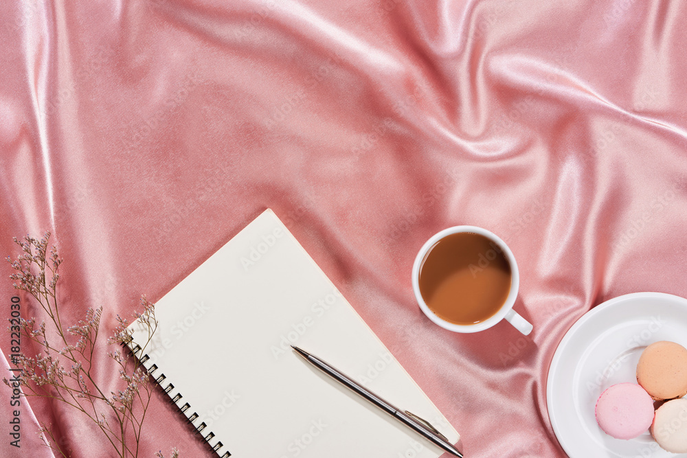 Cozy and tasty breakfast with coffee mug and croissant