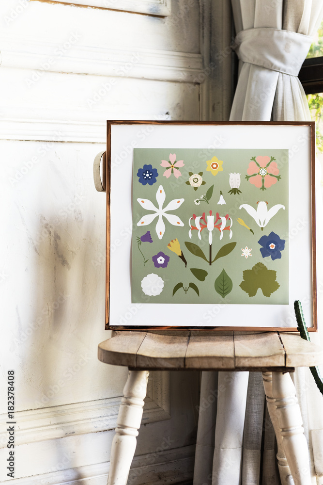 Picture go hand drawing flowers collection in a frame