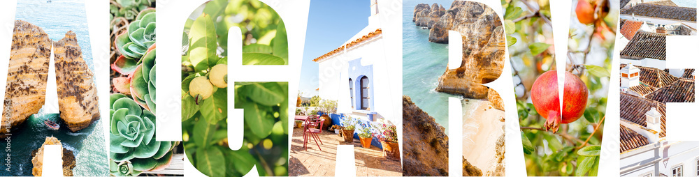 Algarve letters filled with pictures of the beautiful landscapes from this region in Portugal