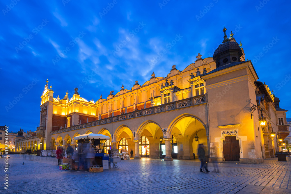 The Krakow Cloth Hall on the Main Square at night, Poland