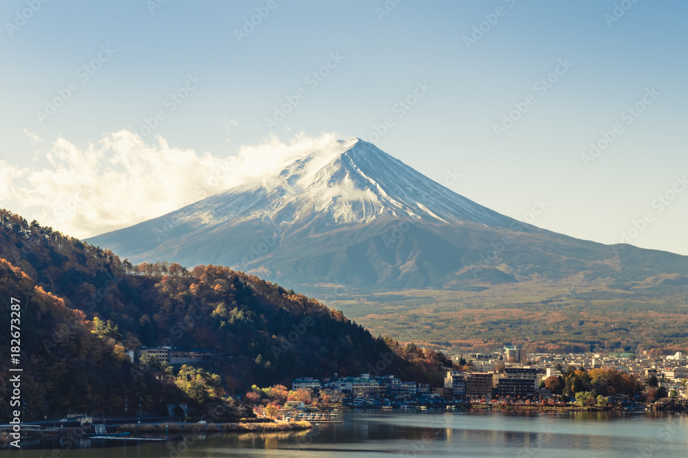 日本富士山景观，复古色彩的川口湖