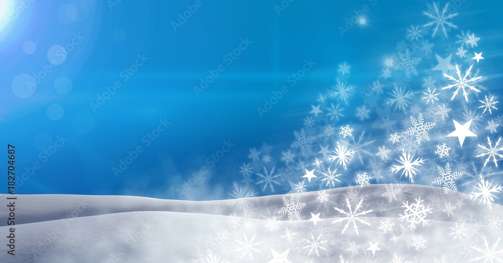 Snowflake Christmas patterns with snow landscape