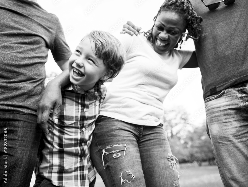 Happiness group of people huddle and smiling together