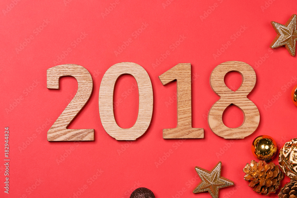 View of a Happy new year 2018 background with christmas decoration