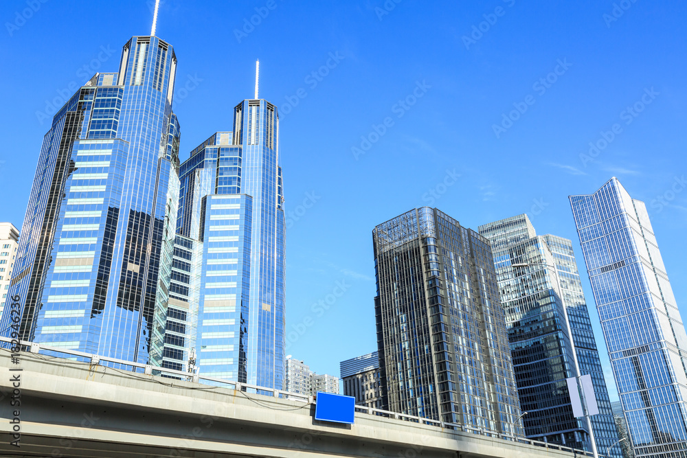 Modern city commercial center skyscrapers scenery in Beijing,low angle shot