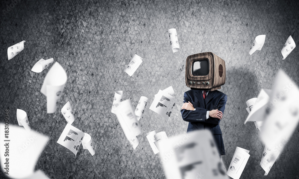 Businessman with old TV instead of head.