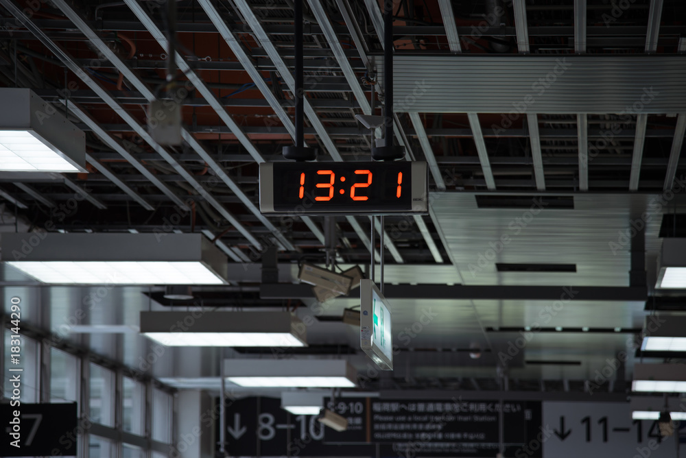 Close up of Digital clock in train station