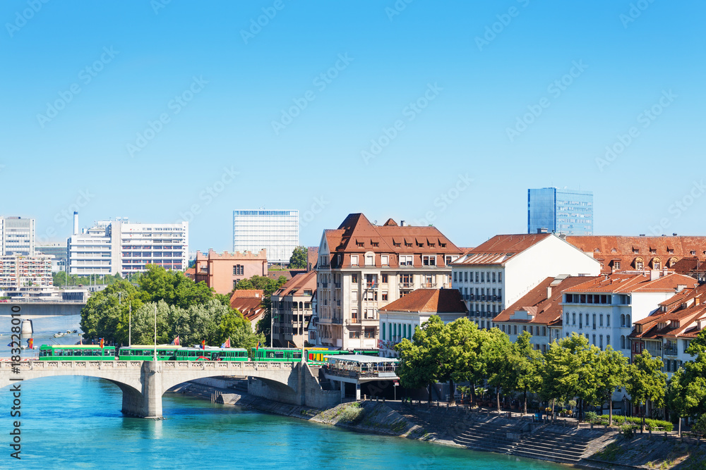 Cityscape of Basel and Middle bridge over Rhine