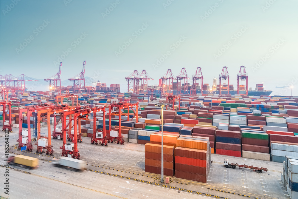 shanghai container port in nightfall