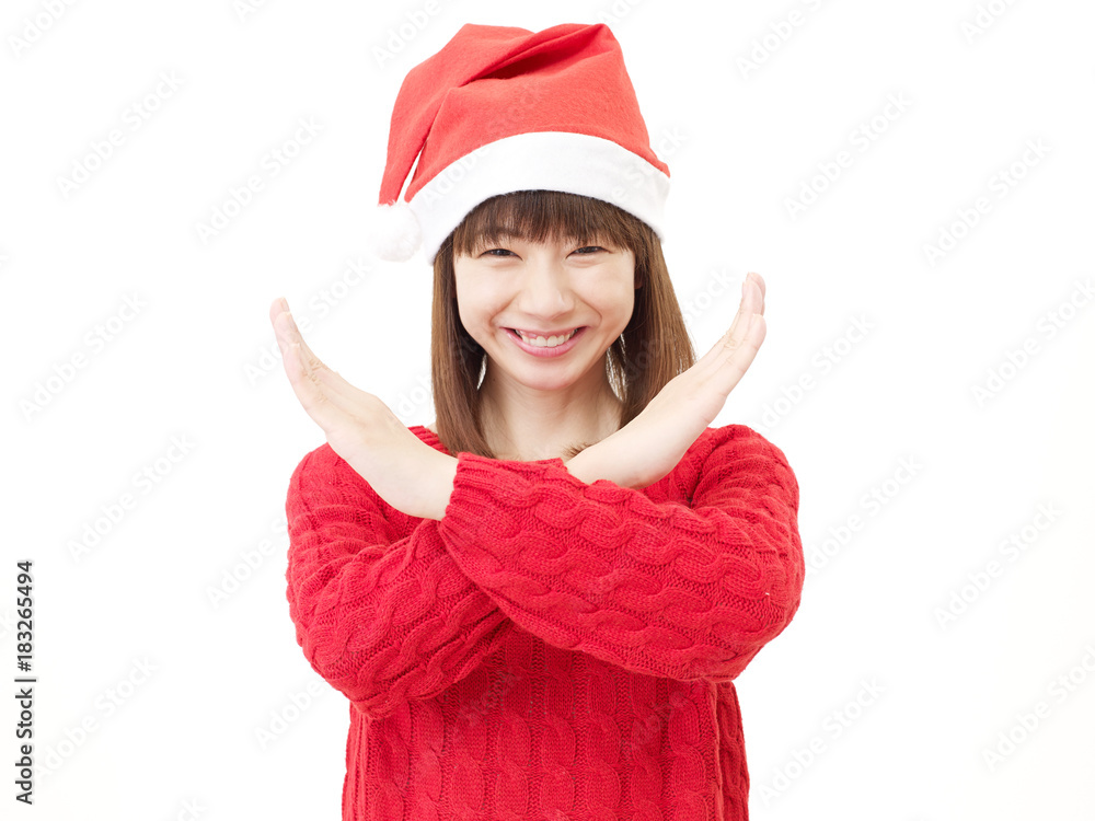 女性　クリスマス　ばつ印