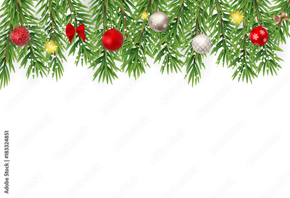 Fir Branches with Snow. Merry Christmas and New Year Winter Background. Vector Illustration