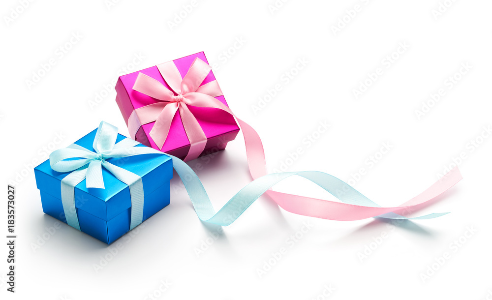 Blue and Pink gift box isolated on white background - Clipping path included