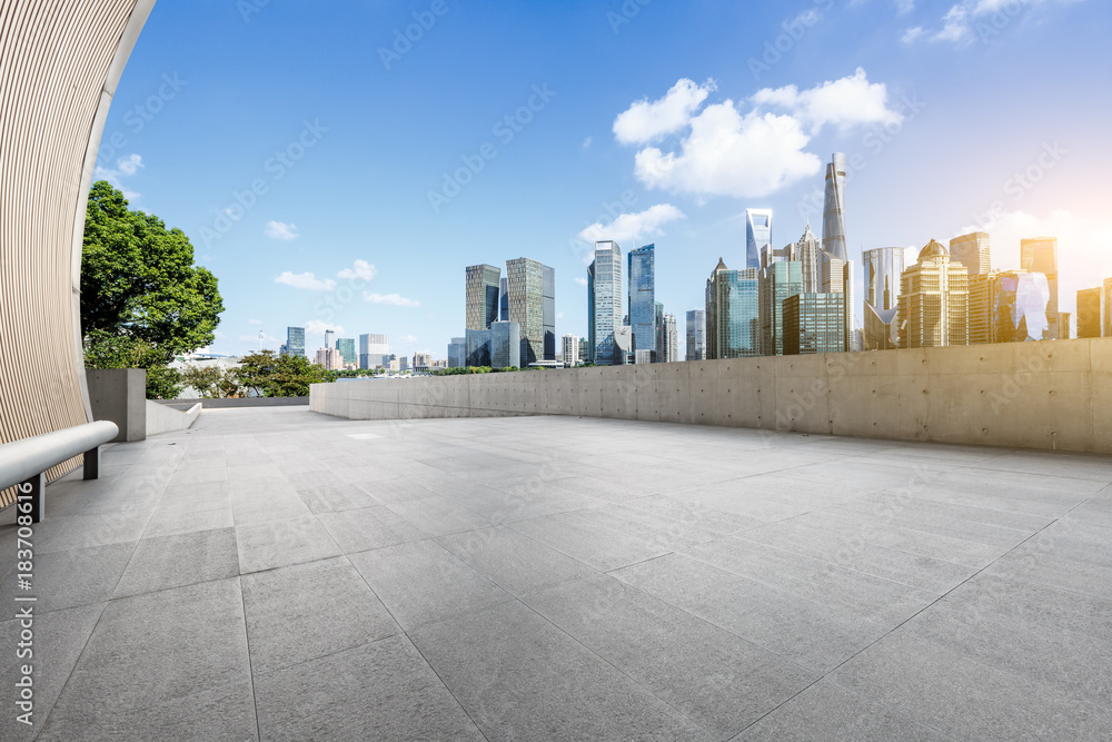 Empty city square passageway and modern city commercial buildings scenery in Shanghai,China