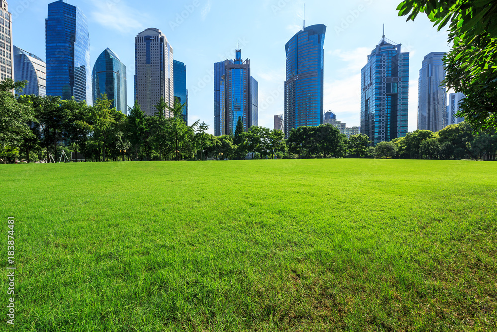 Shanghai commercial district modern urban architecture and green city park,China