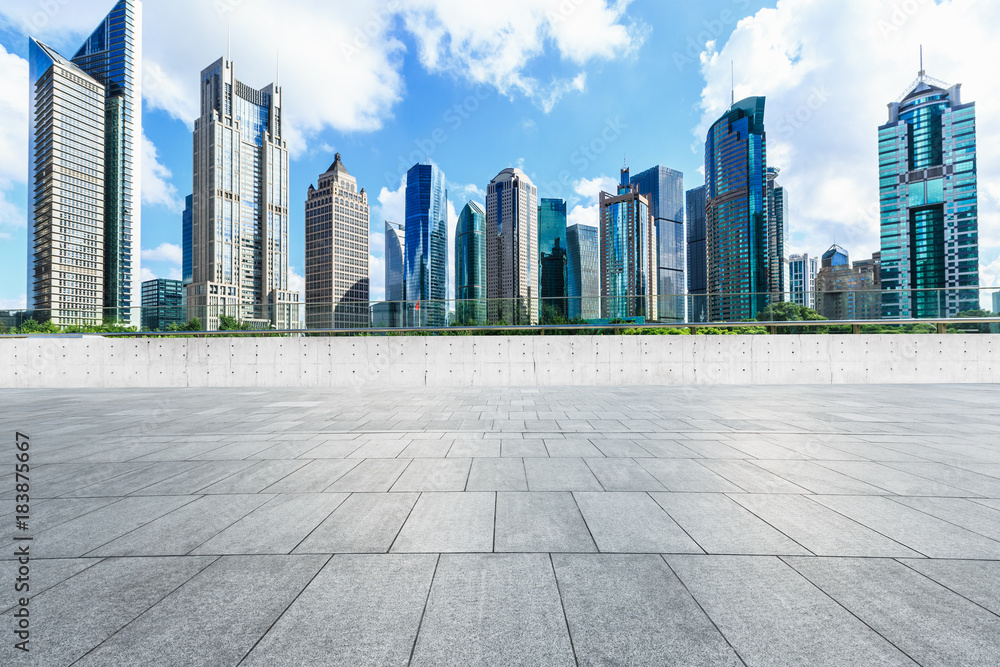 Shanghai city square and modern commercial building scenery,China