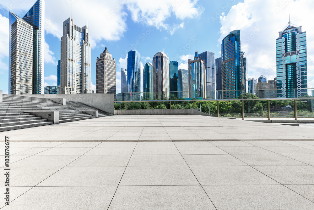 Shanghai city square and modern commercial building scenery,China