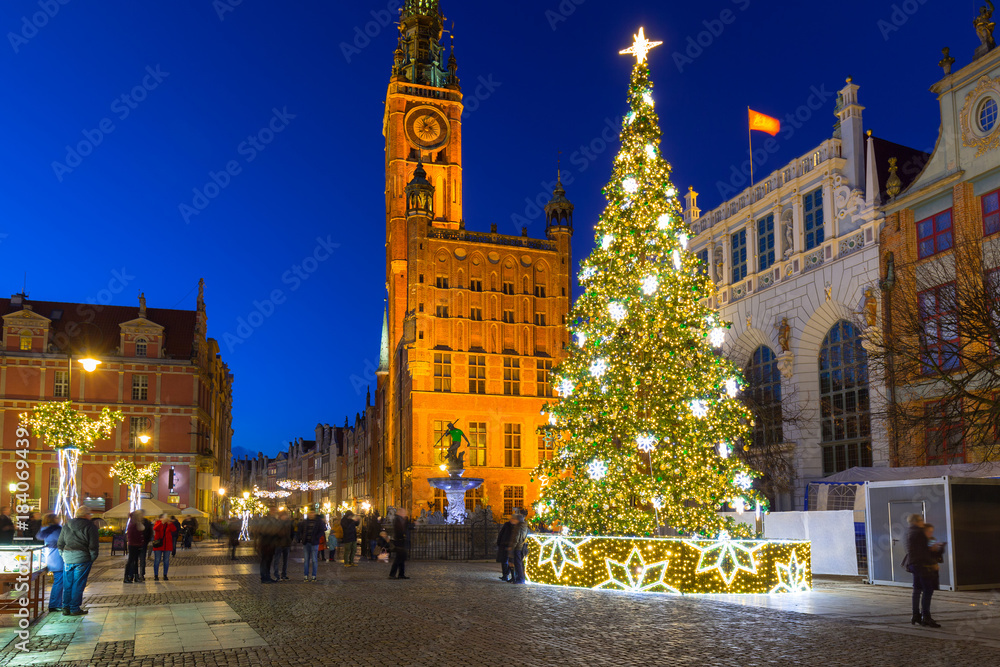 Beautiful Christmas tree in old town of Gdansk, Poland