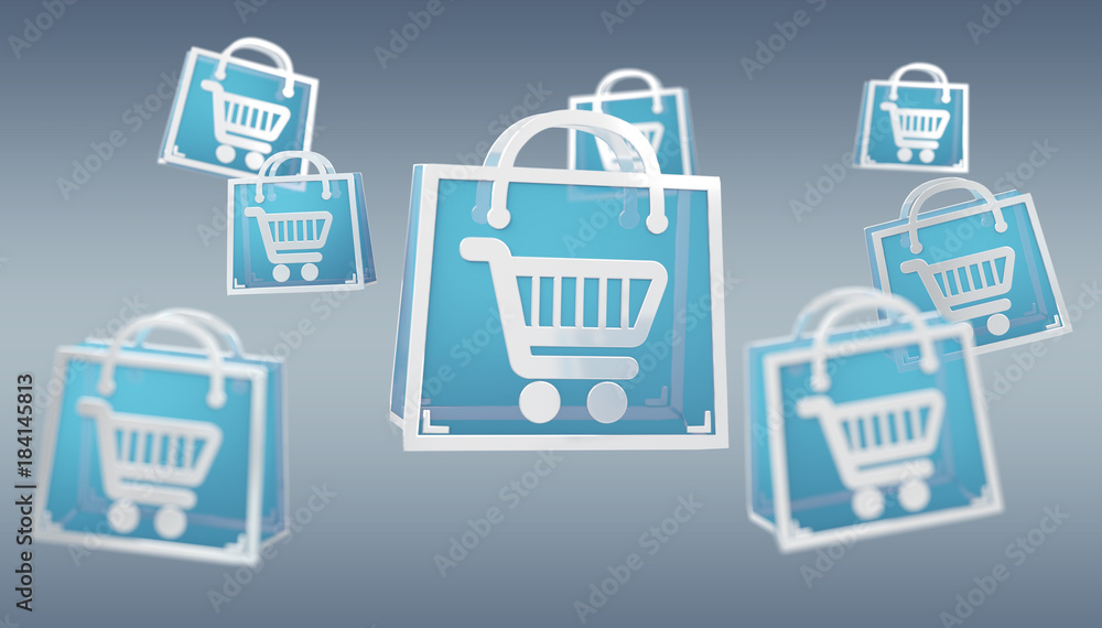 Digital shopping icons isolated 3D rendering