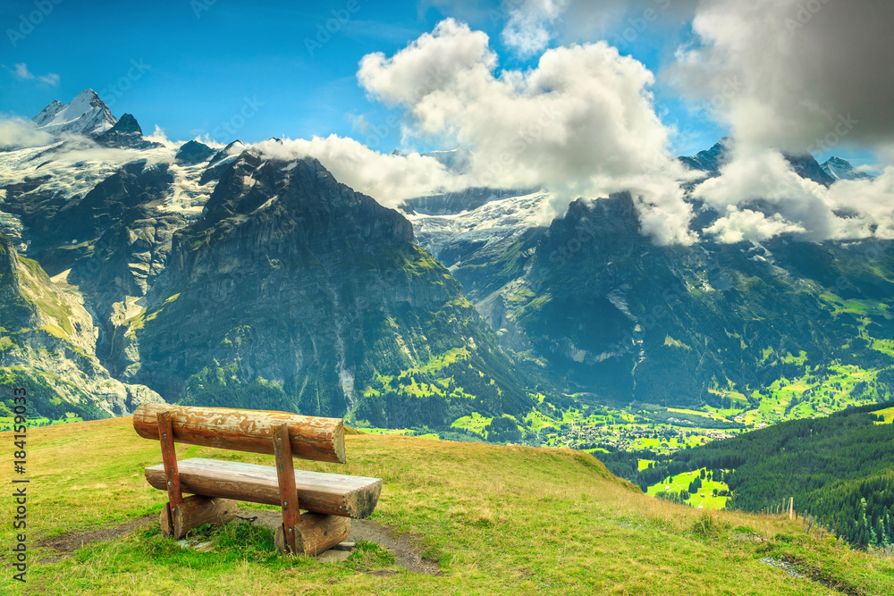 Resting place in mountains with fantastic panorama, Grindelwald, Switzerland, Europe