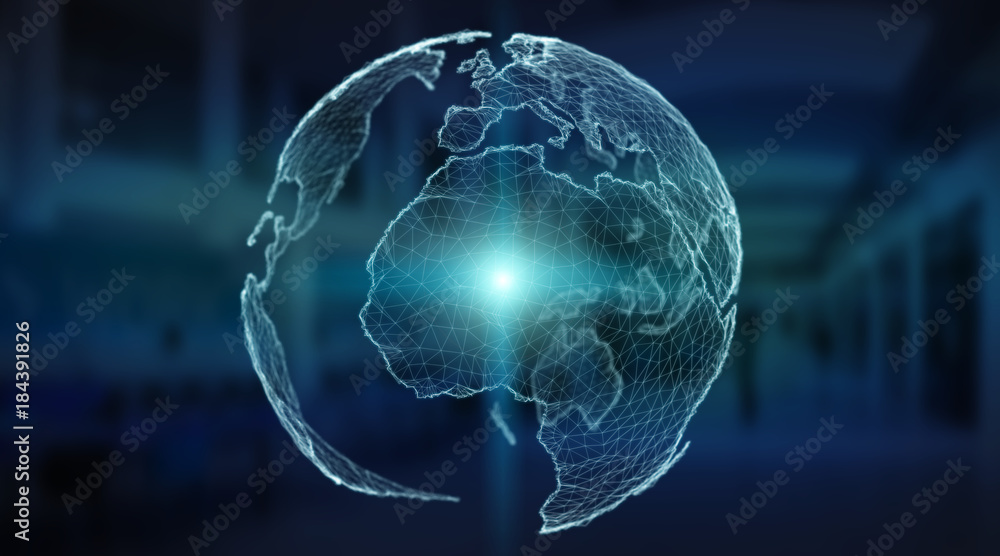 Connections system global world view 3D rendering