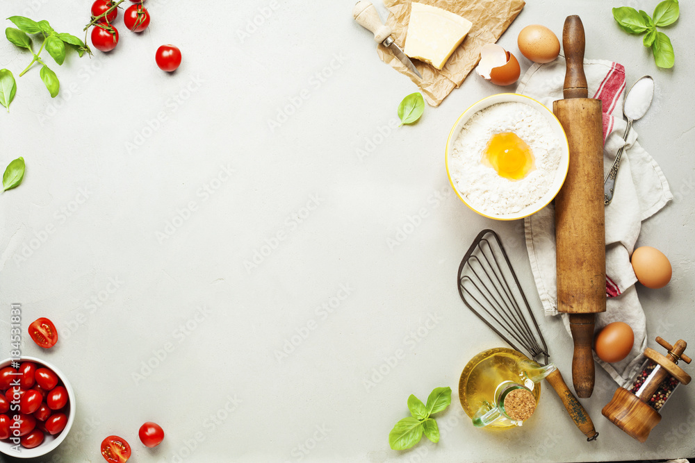 Fresh food ingredients for italian cuisine.