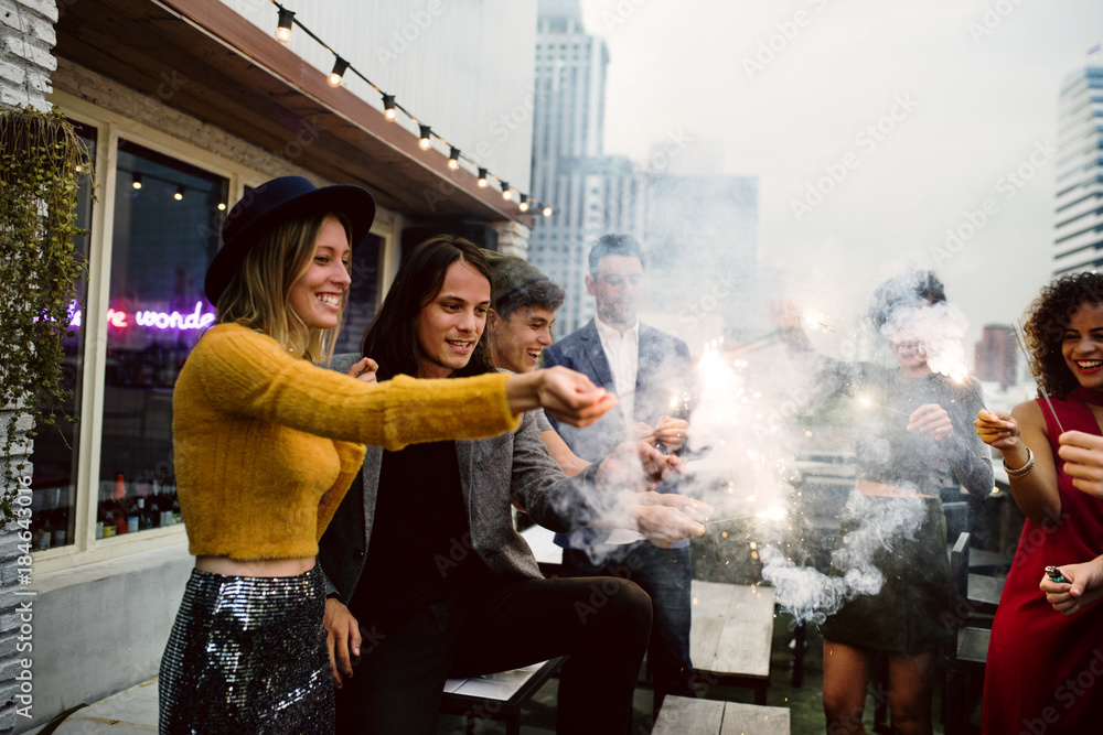 Group of friends having a party