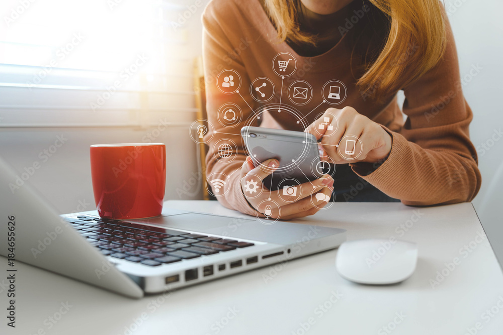 close up of hand using tablet ,laptop, and holding smartphone online banking payment communication n