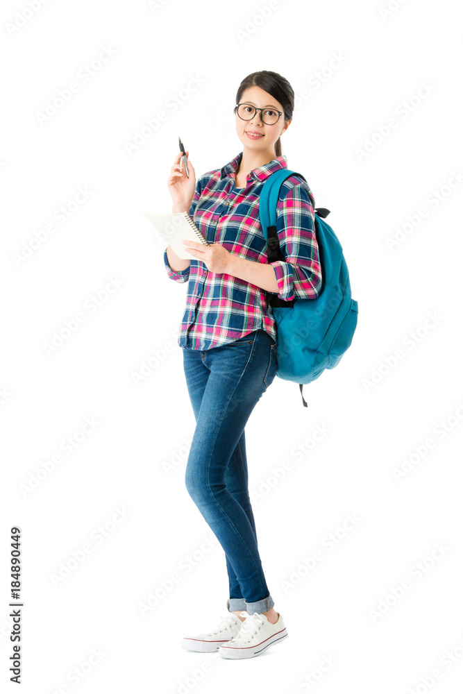 elegant sweet student girl carrying school bag