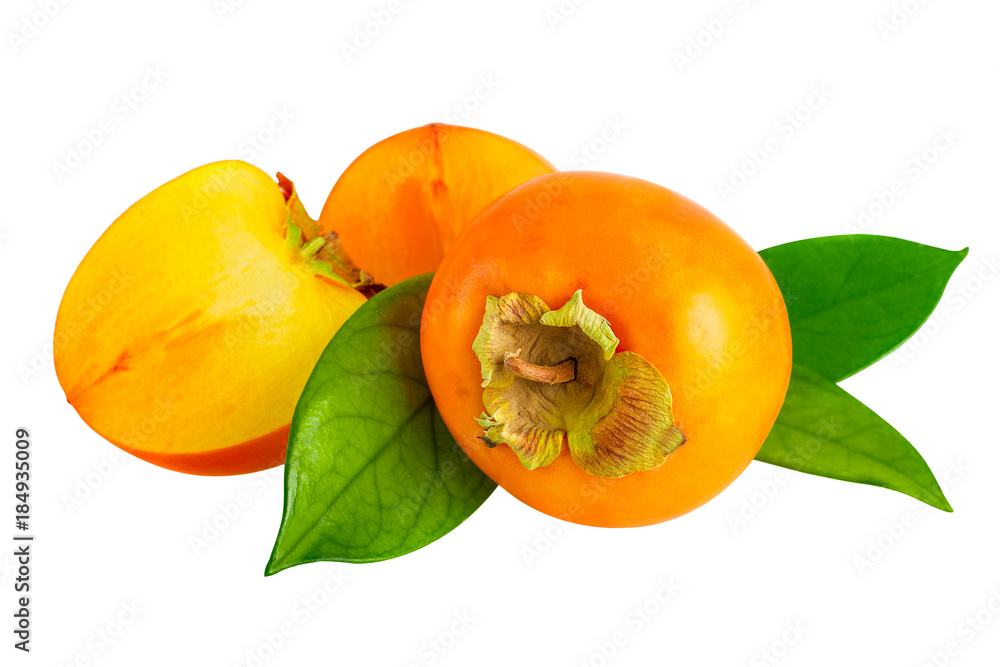 Persimmon kaki fruits isolated on white. Image included clipping path