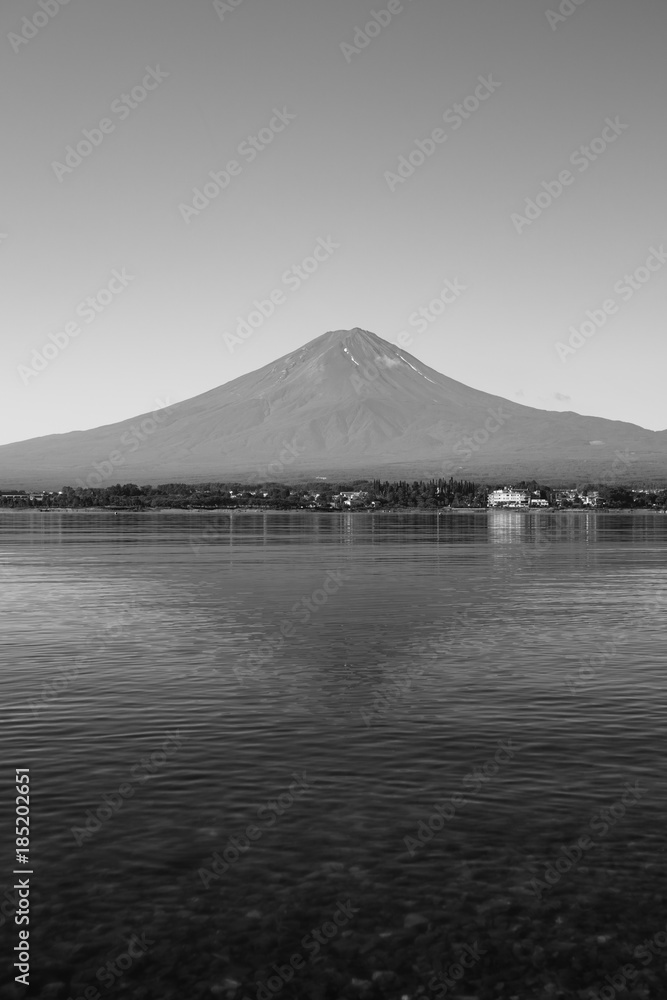 Panorama view of Mountain Fuji with reflection at Lake Kawaguchiko in summer  season