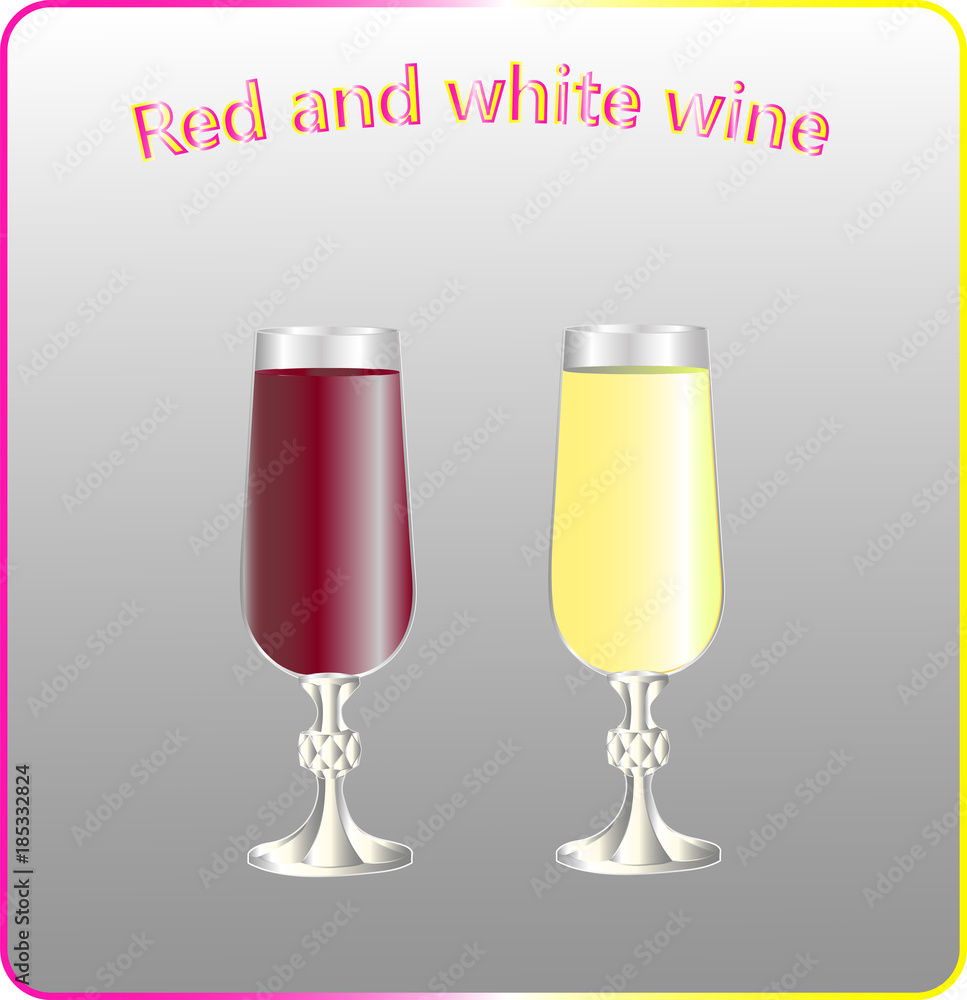 Glasses of red and white wine on a neutral background. Vector illustration.