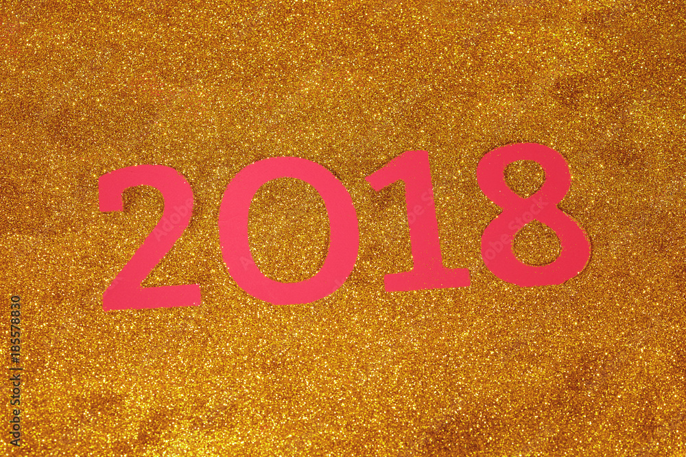 Happy New Year 2018. Holiday gold background