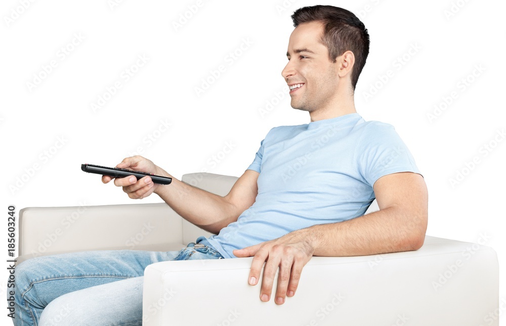 Smiling Man Using Remote Control