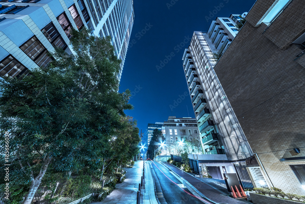 夜の高層ビル群