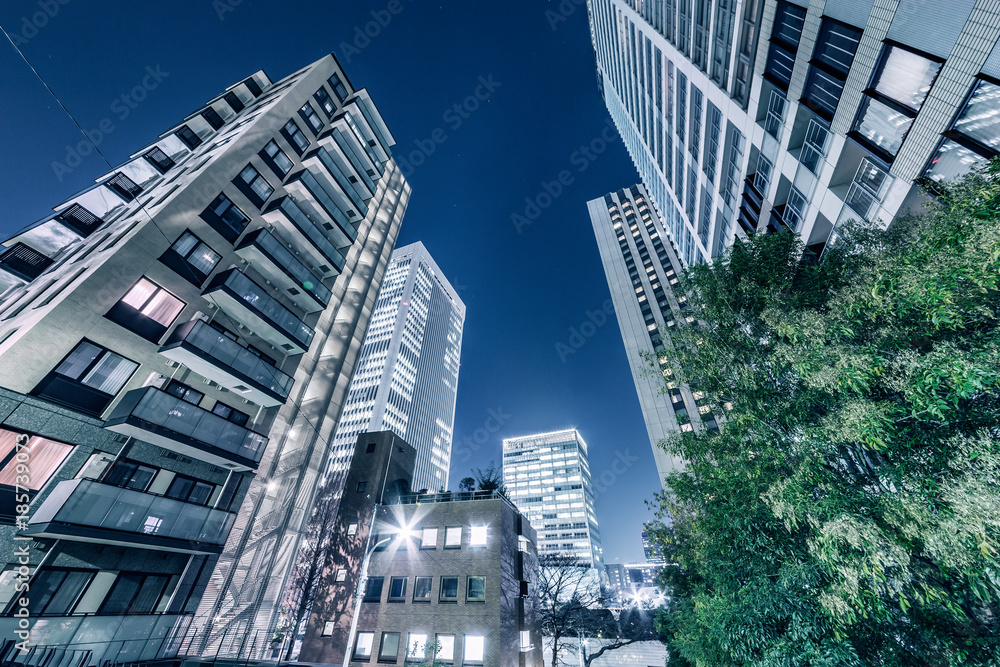 夜の高層ビル群