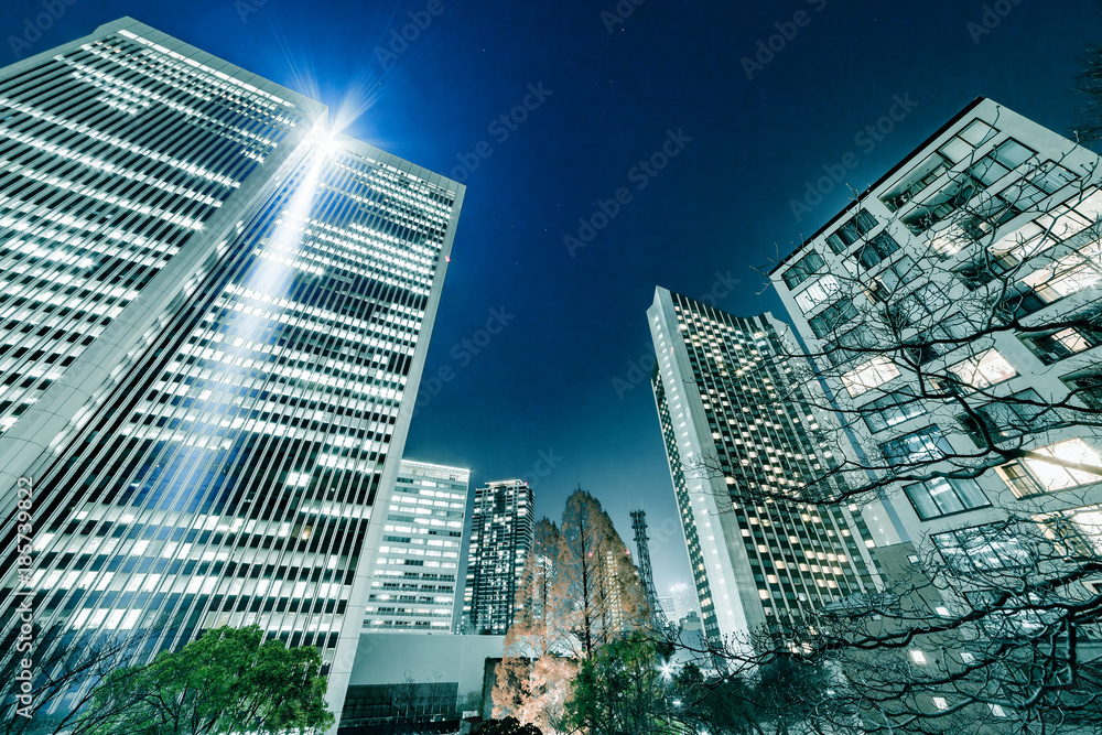 夜の高層ビル群