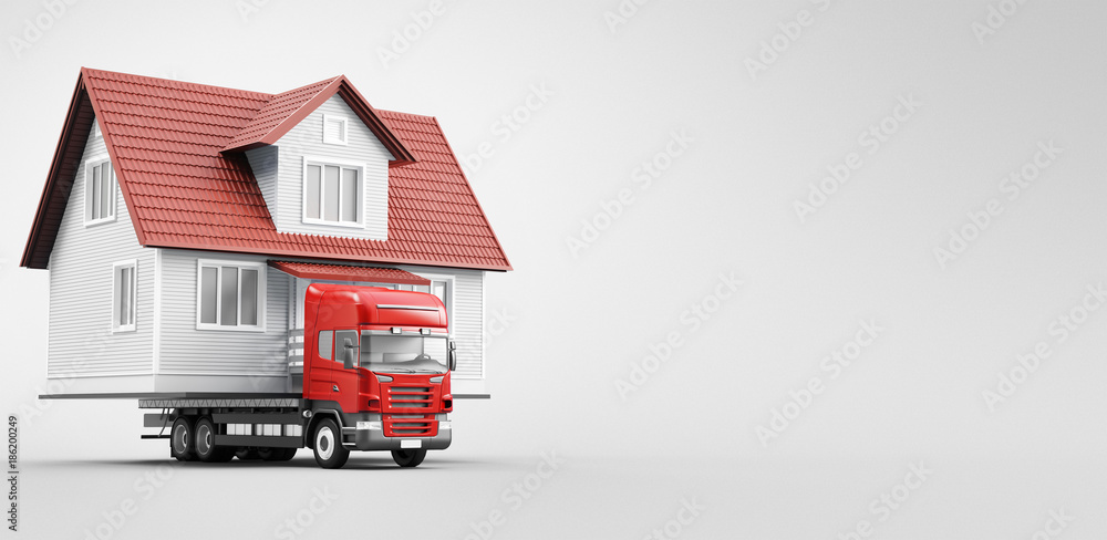 Casa pre-bbrica su camion，trasloco，孢子雄蕊