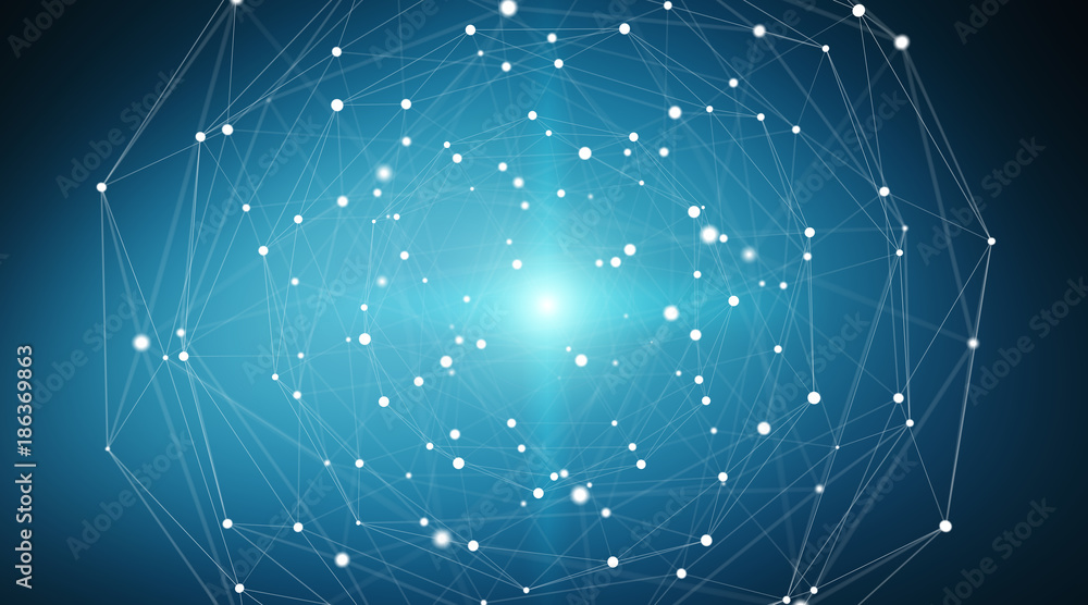 Connections system sphere and datas exchanges 3D rendering