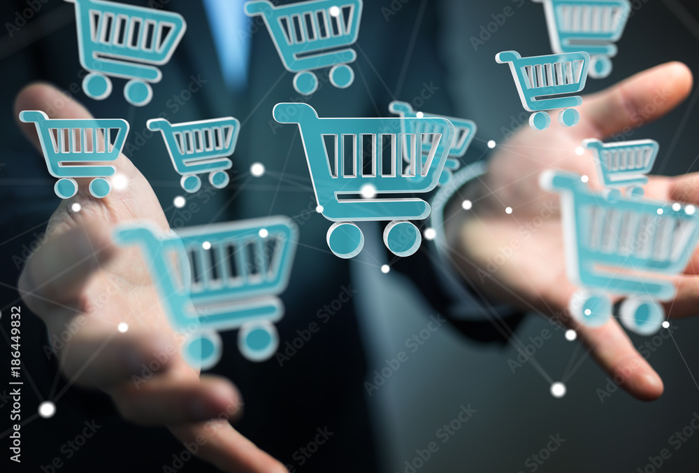 Businessman using digital shopping icons 3D rendering