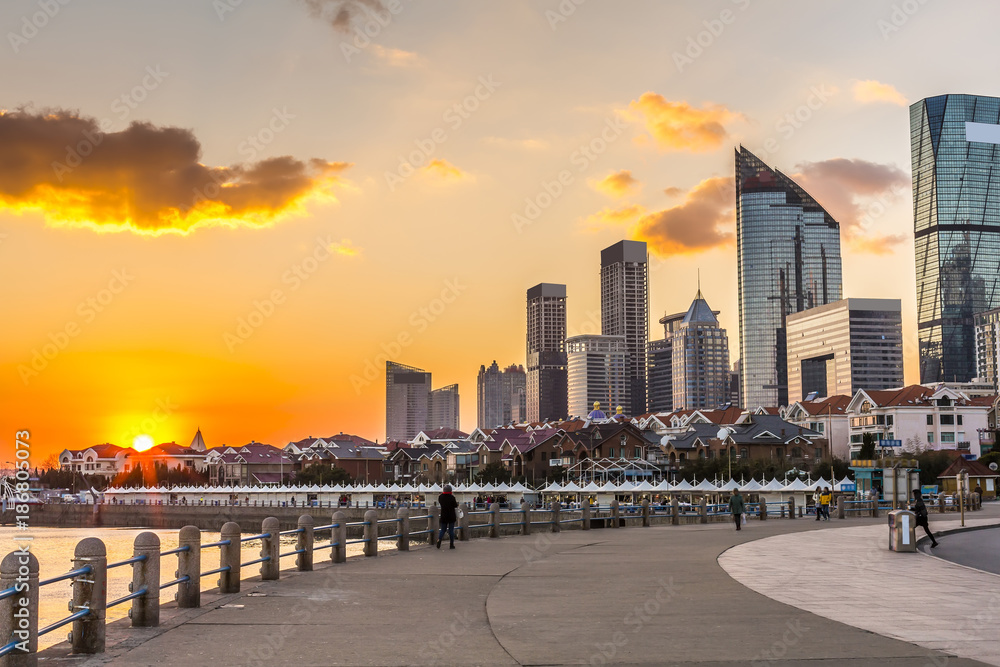 Urban architectural landscape and Qingdao skyline