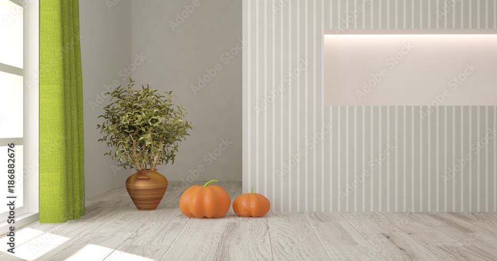 White empty room. Scandinavian interior design. 3D illustration