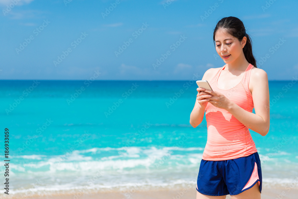 closeup of smiling happy female runner travel