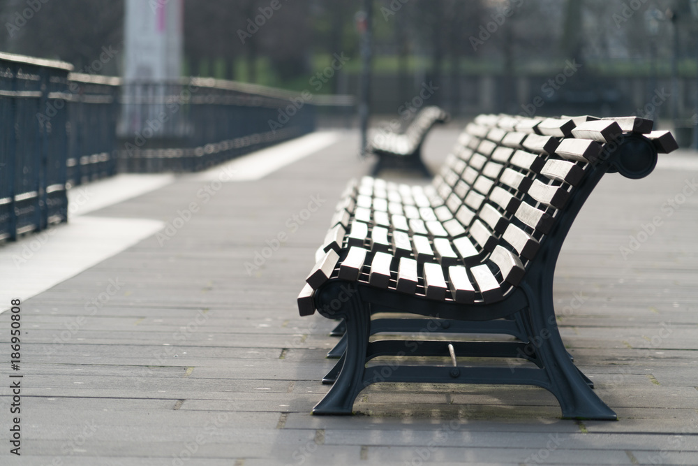 Wooden bench in the city