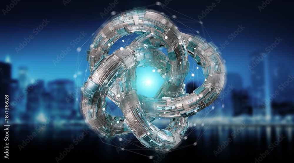 Futuristic torus technology textured object 3D rendering