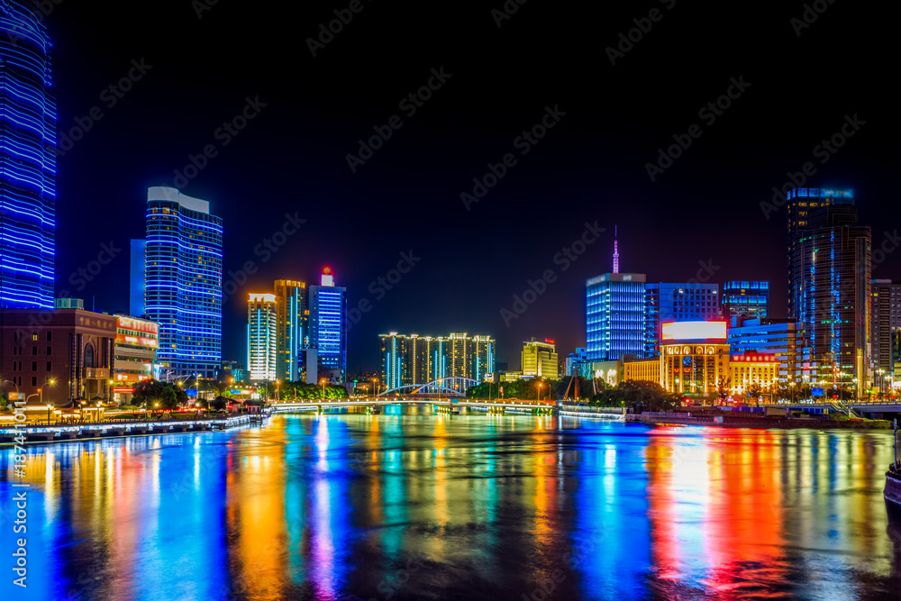 Ningbo city architecture landscape night view