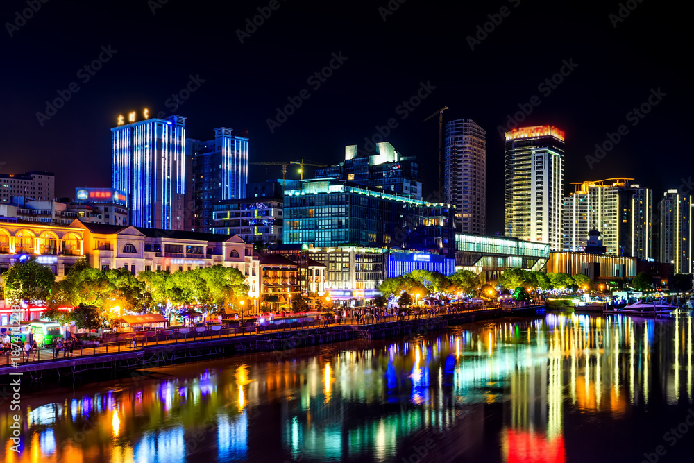 Ningbo city architecture landscape night view